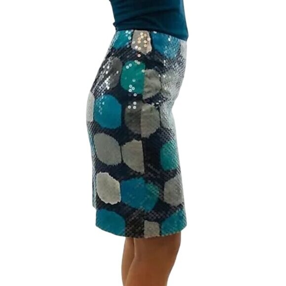 Ann Taylor Blue, Gray & Navy Sequin A-Line Mini Skirt • Office Siren Corpcore - Picture 3 of 16